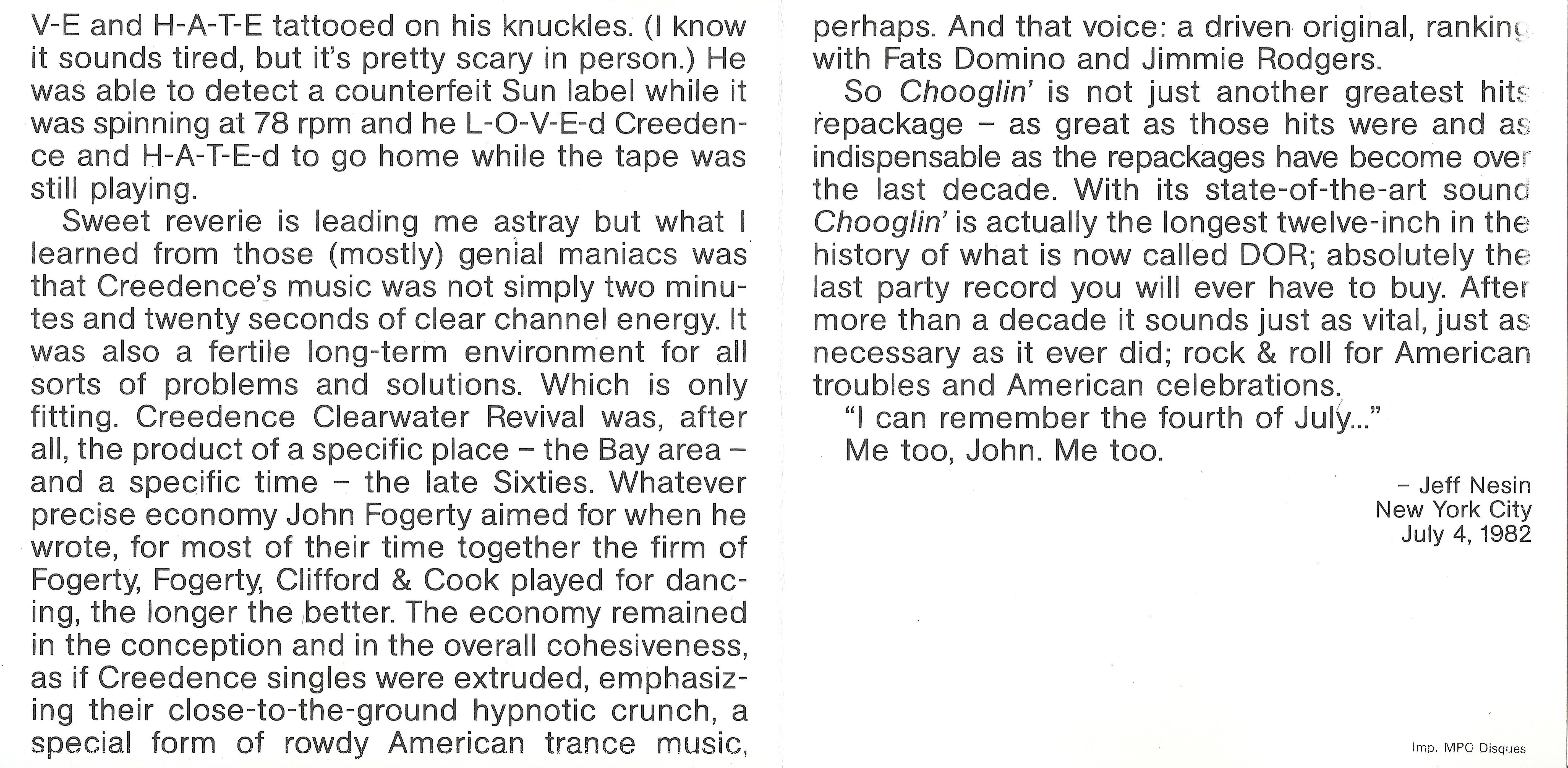 Creedence Clearwater Revival Chooglin [booklet fr]